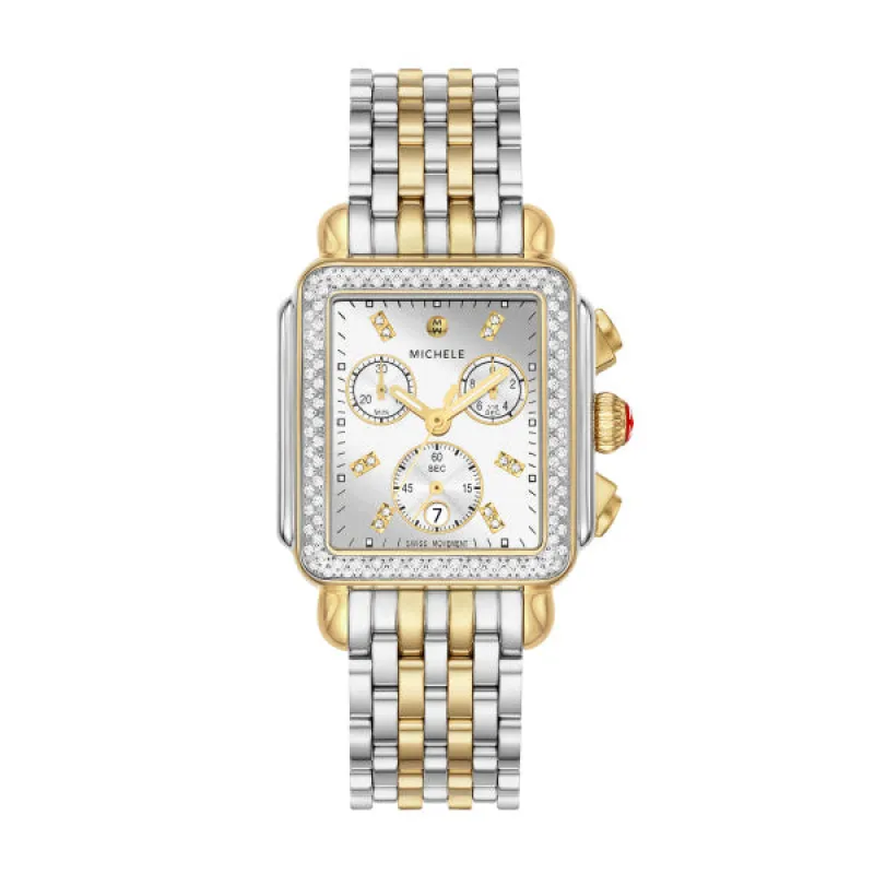 Michele Deco High Shine Silver Dial Watch with Diamond Embezzled Silver Case and Two Tone Chronograph made by Speidel