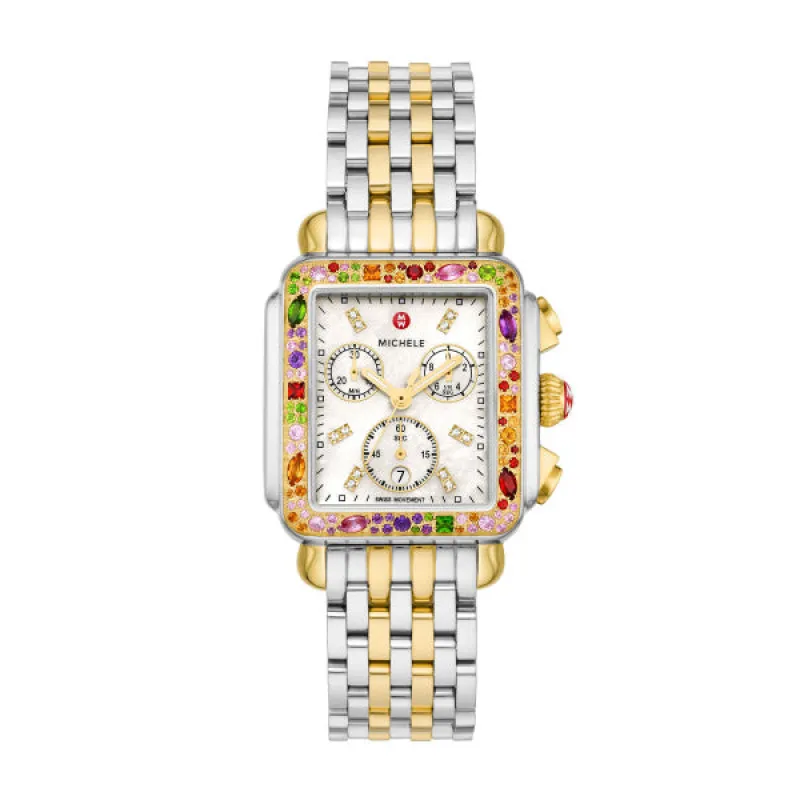 MICHELE Watches Deco Soirée Two-Tone 18K Gold-Plated Diamond Watch (33mm) made by Speidel