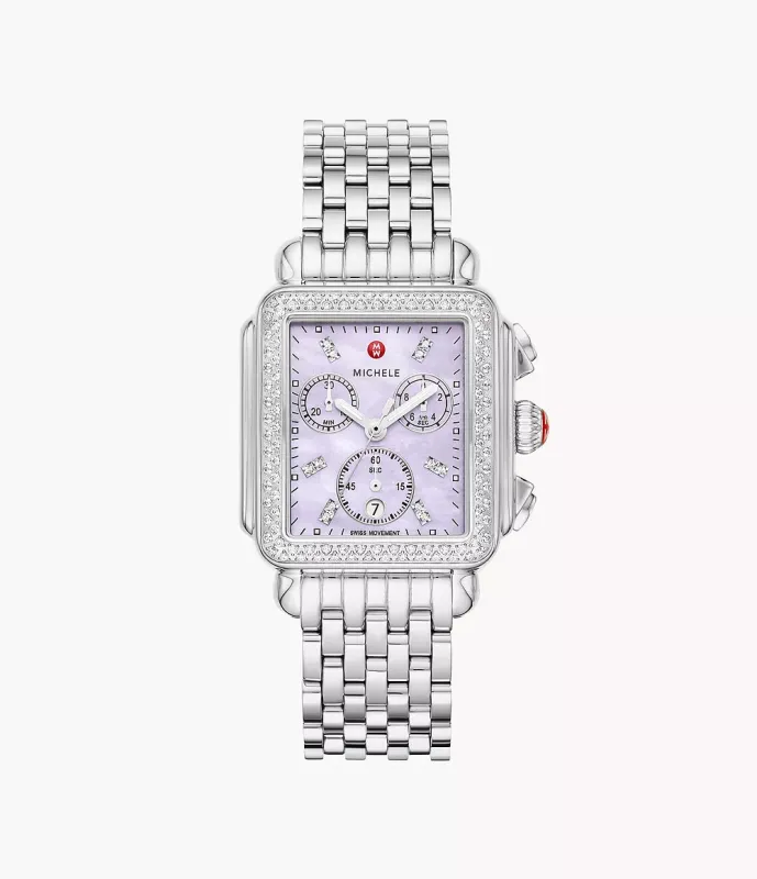 MICHELE Watches Deco Stainless Steel Diamond Watch (33mm) made by Speidel
