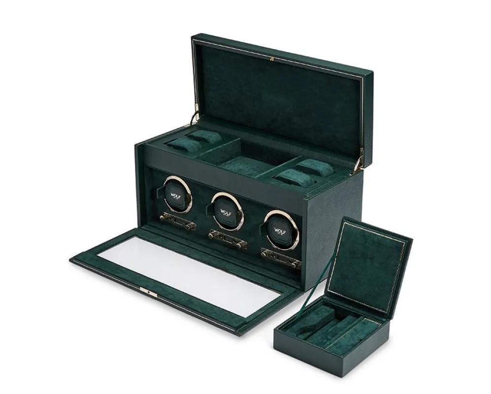 British Racing Triple Watch Winder With Storage made by WOLF