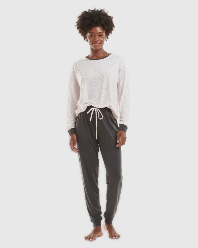 Charcoal Scratch Dot Pullover Jogger PJ Set sold by Splendid