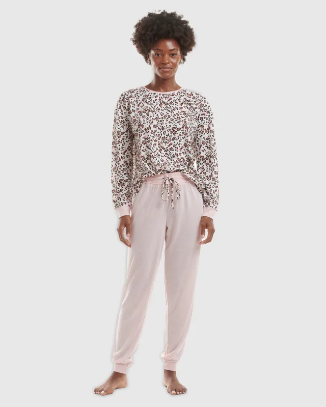 Mauve Heather Leopard Print Pullover Jogger PJ Set sold by Splendid