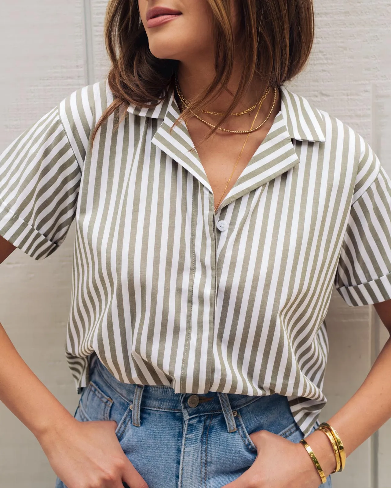 Splendid x Rachelove Short Sleeve Stripe Button Down sold by Splendid