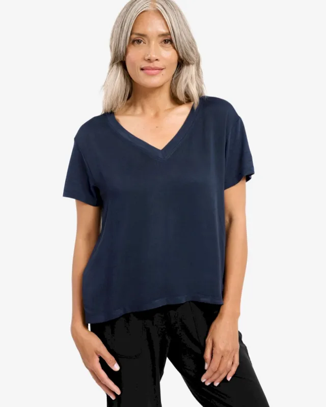 Oslo Satin V-Neck Tee sold by Splendid