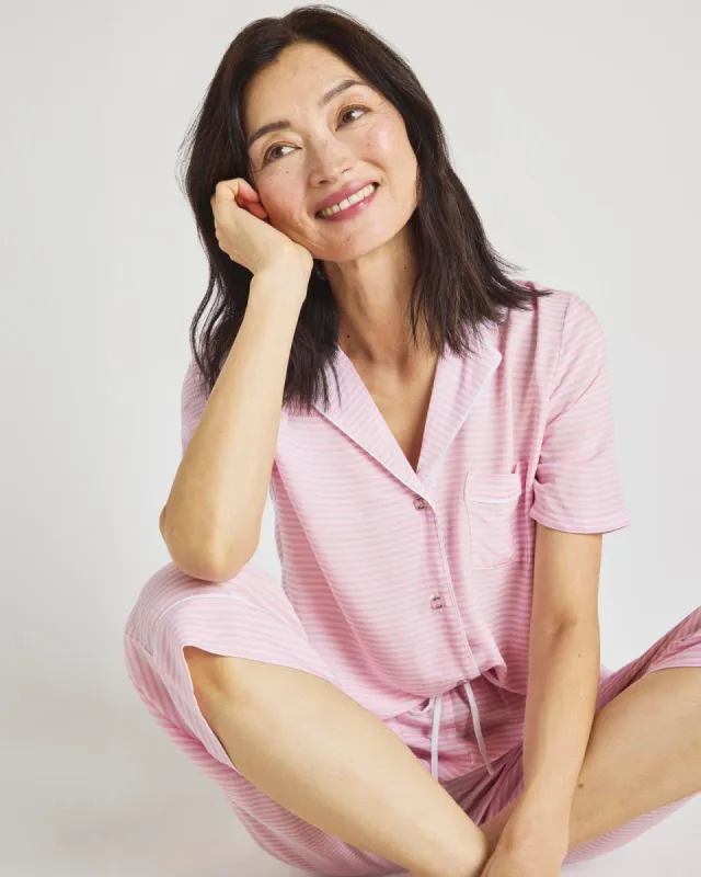 Pink Feeder Stripe Notch Top & Crop Pant PJ Set sold by Splendid