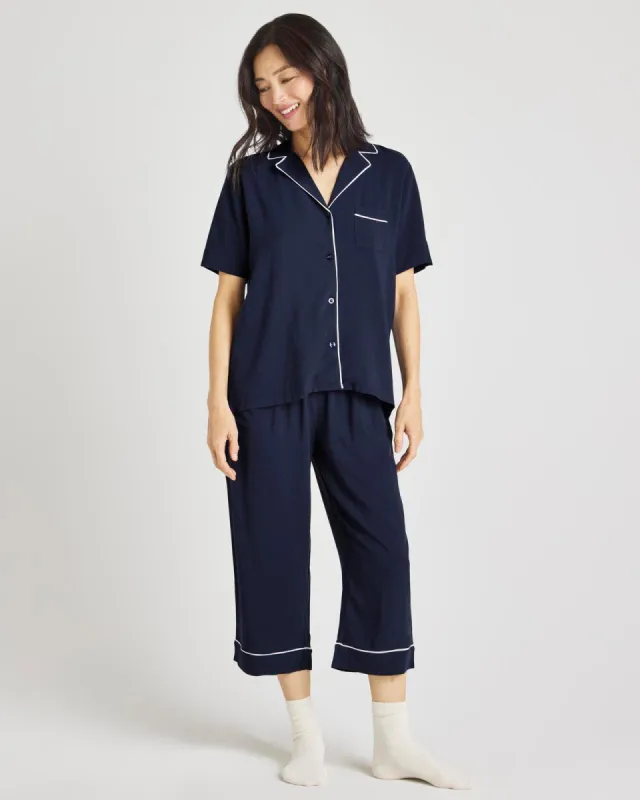 Navy Blazer Notch Top & Crop Pant PJ Set made by Splendid