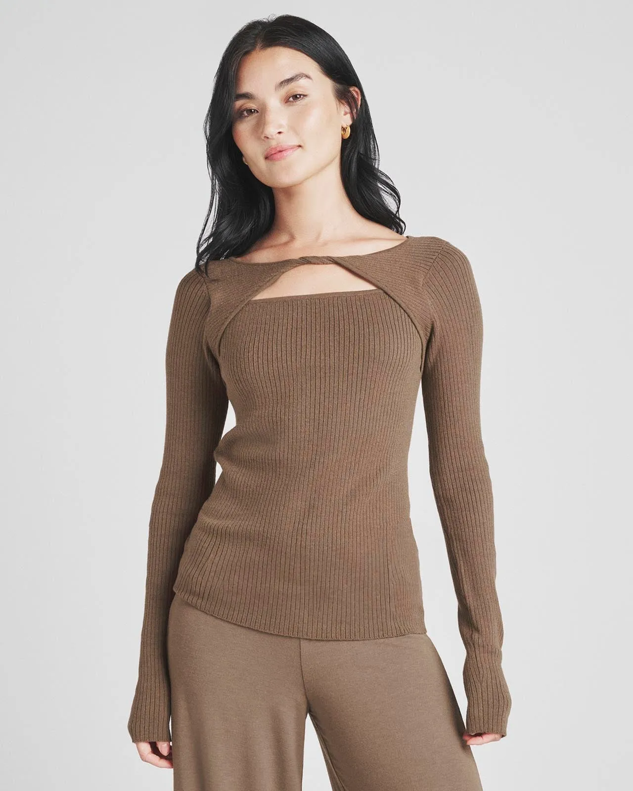 Ribbed Loopknit LYR Twist-Front Top sold by Splendid