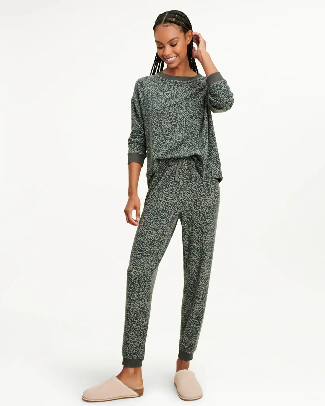 Elora Long Sleeve Jogger Set in Charcoal Leopard sold by Splendid