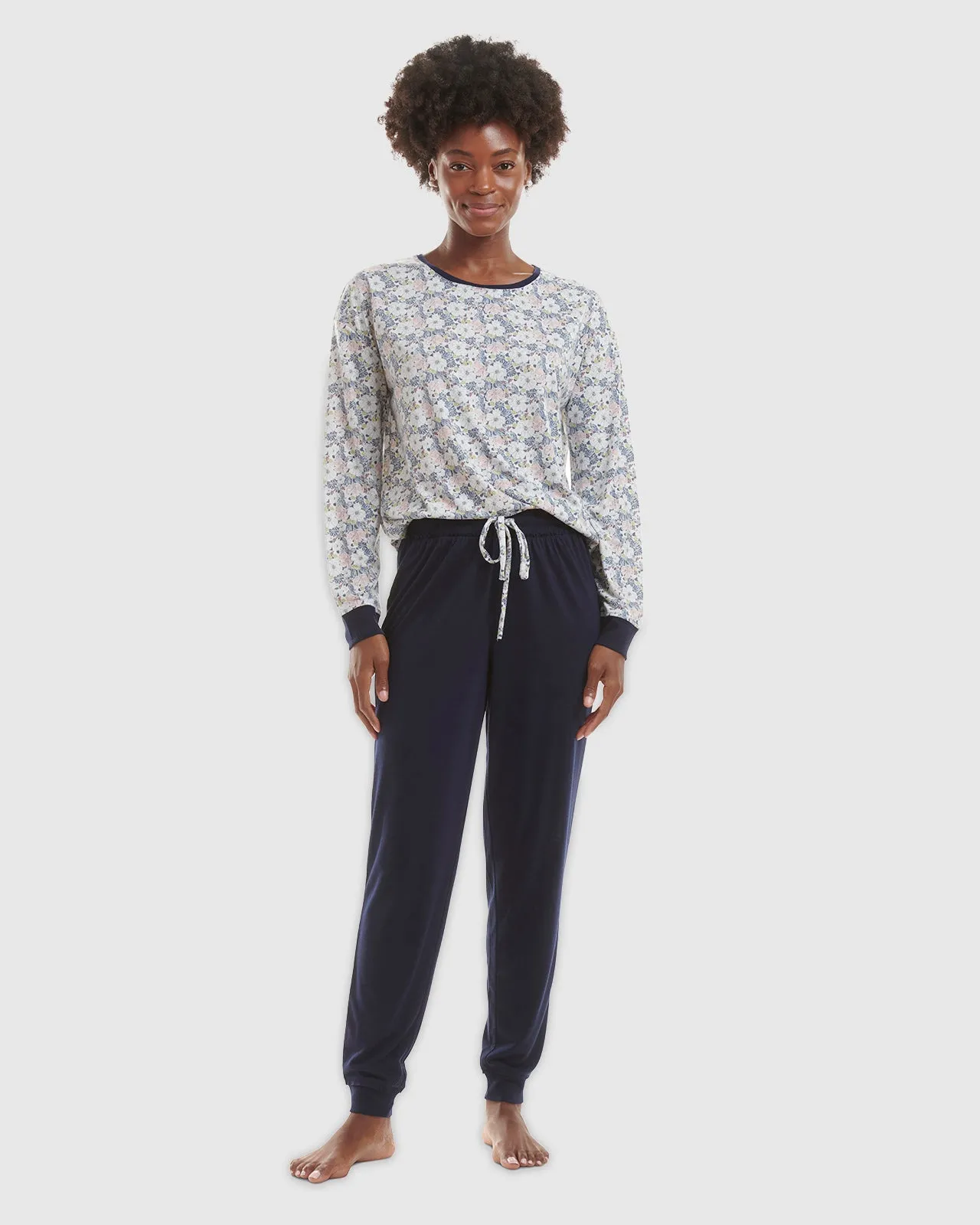 Navy Floral Pullover Jogger PJ Set sold by Splendid