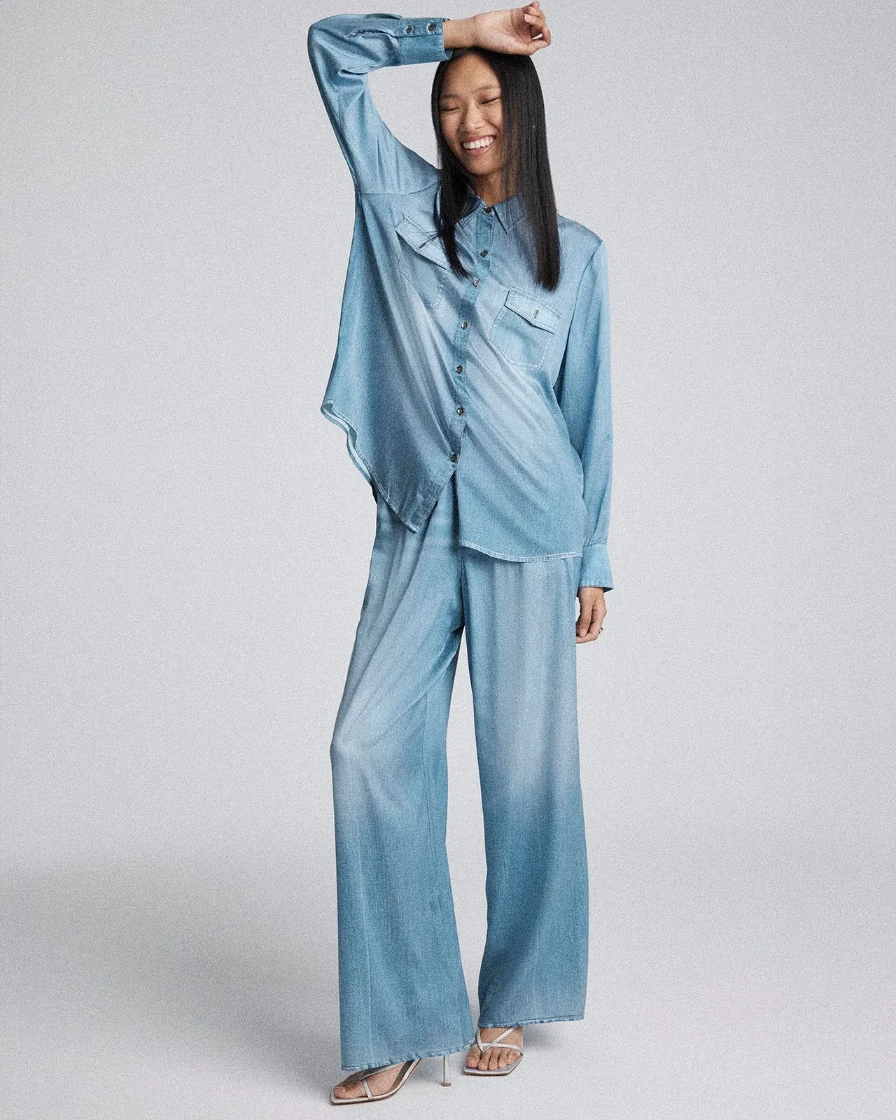 Kate Young x Splendid Silk Wide Leg Denim-Print Pant sold by Splendid product image thumbnail 2