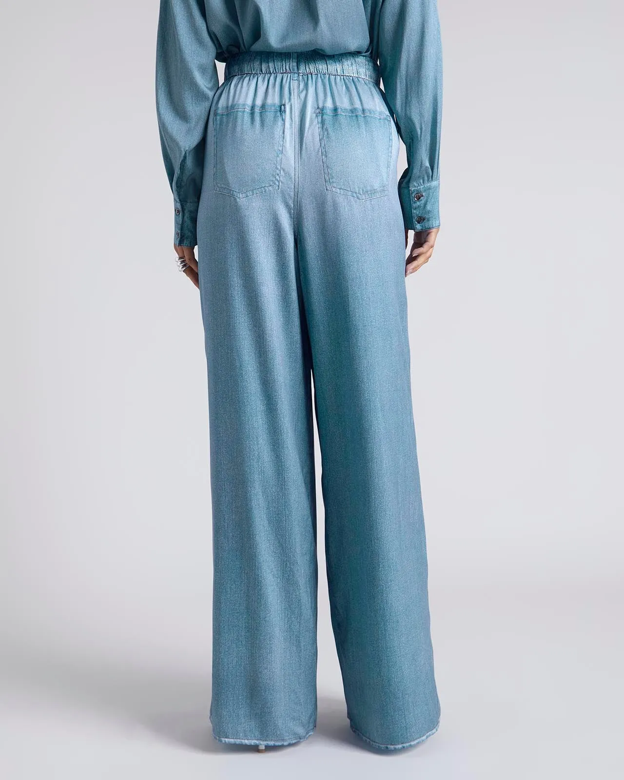 Kate Young x Splendid Silk Wide Leg Denim-Print Pant sold by Splendid product image thumbnail 5