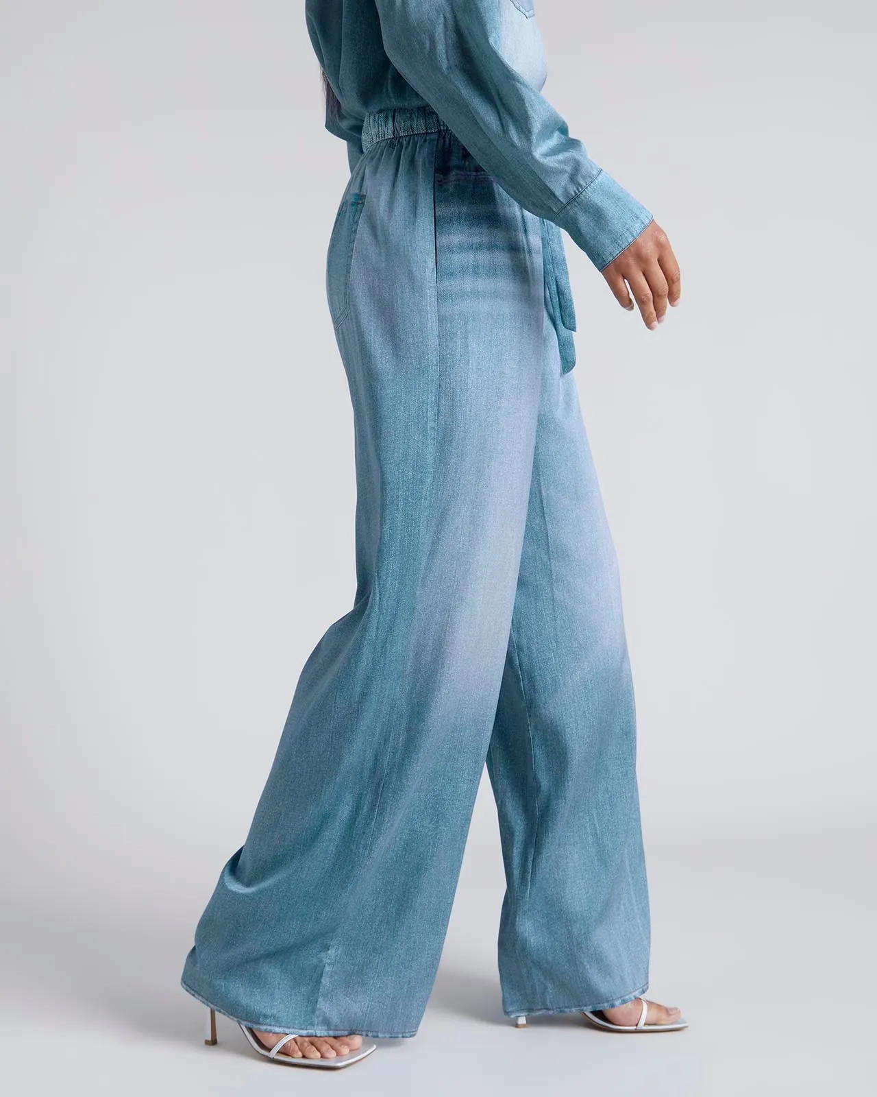 Kate Young x Splendid Silk Wide Leg Denim-Print Pant sold by Splendid product image thumbnail 4