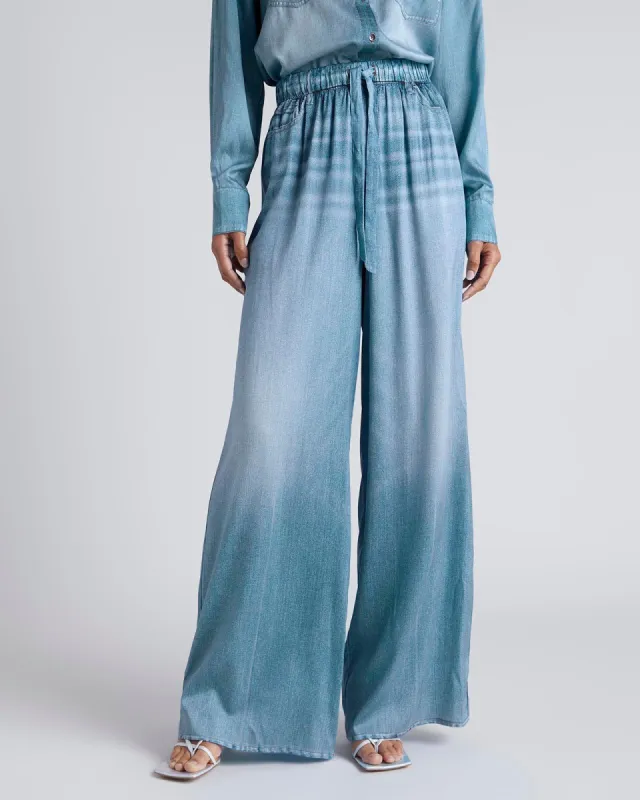 Kate Young x Splendid Silk Wide Leg Denim-Print Pant sold by Splendid