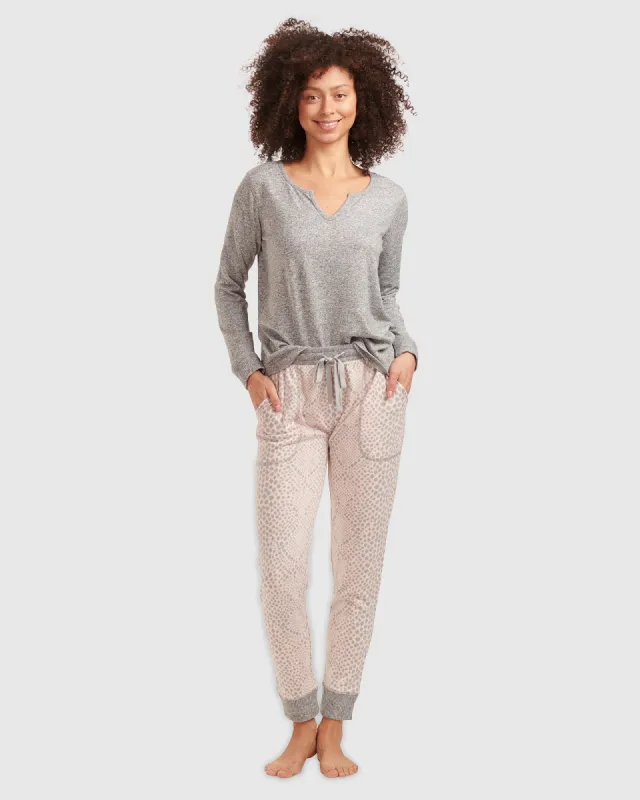 Abstract Pink Animal Print Split Neck Pullover PJ Set sold by Splendid
