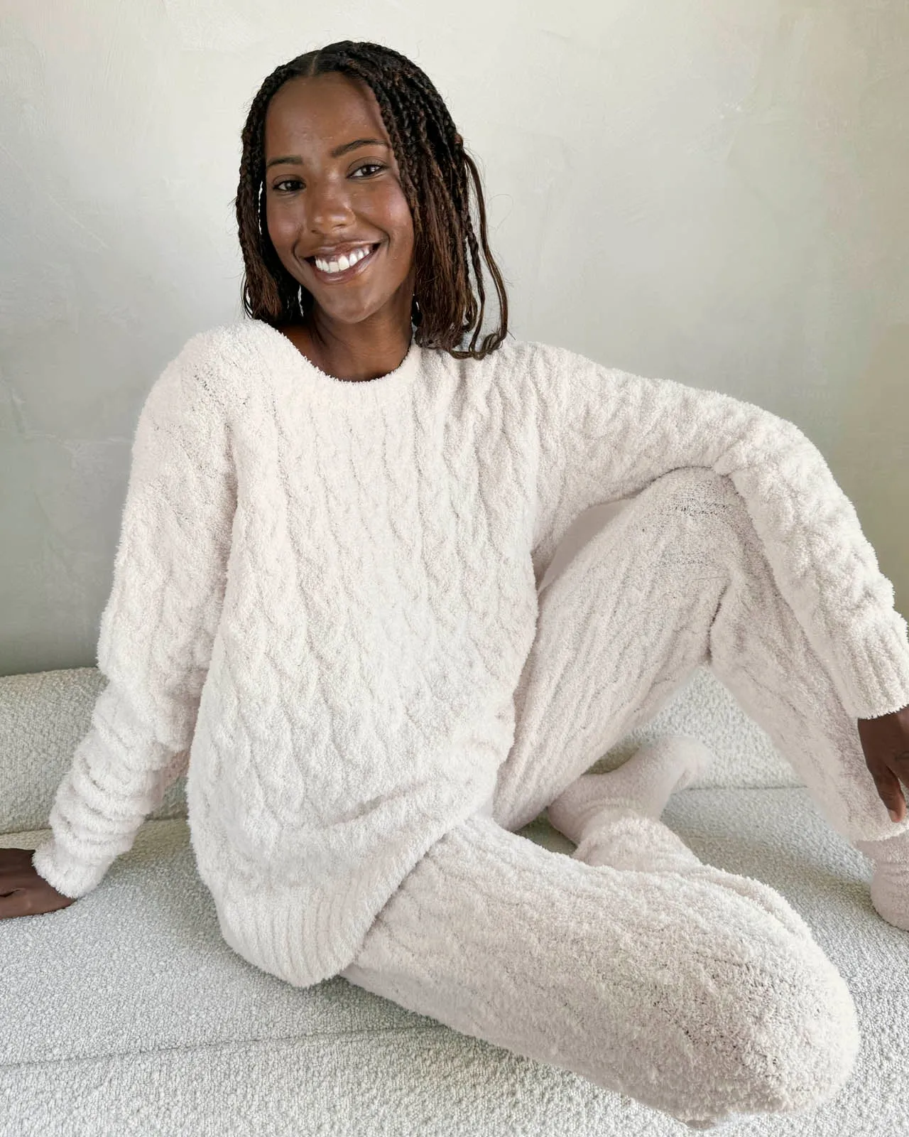 Ivory Fuzzy Cable Knit Sweater PJ Set sold by Splendid