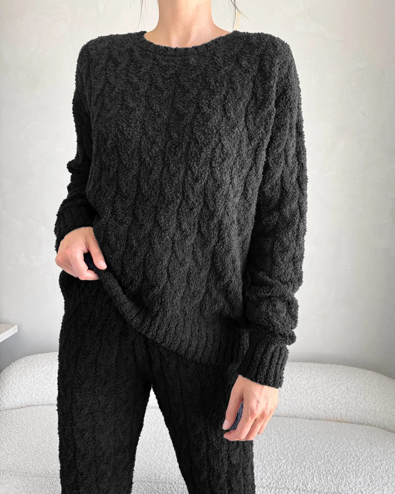 Black Fuzzy Cable Knit Sweater PJ Set sold by Splendid product image thumbnail 3