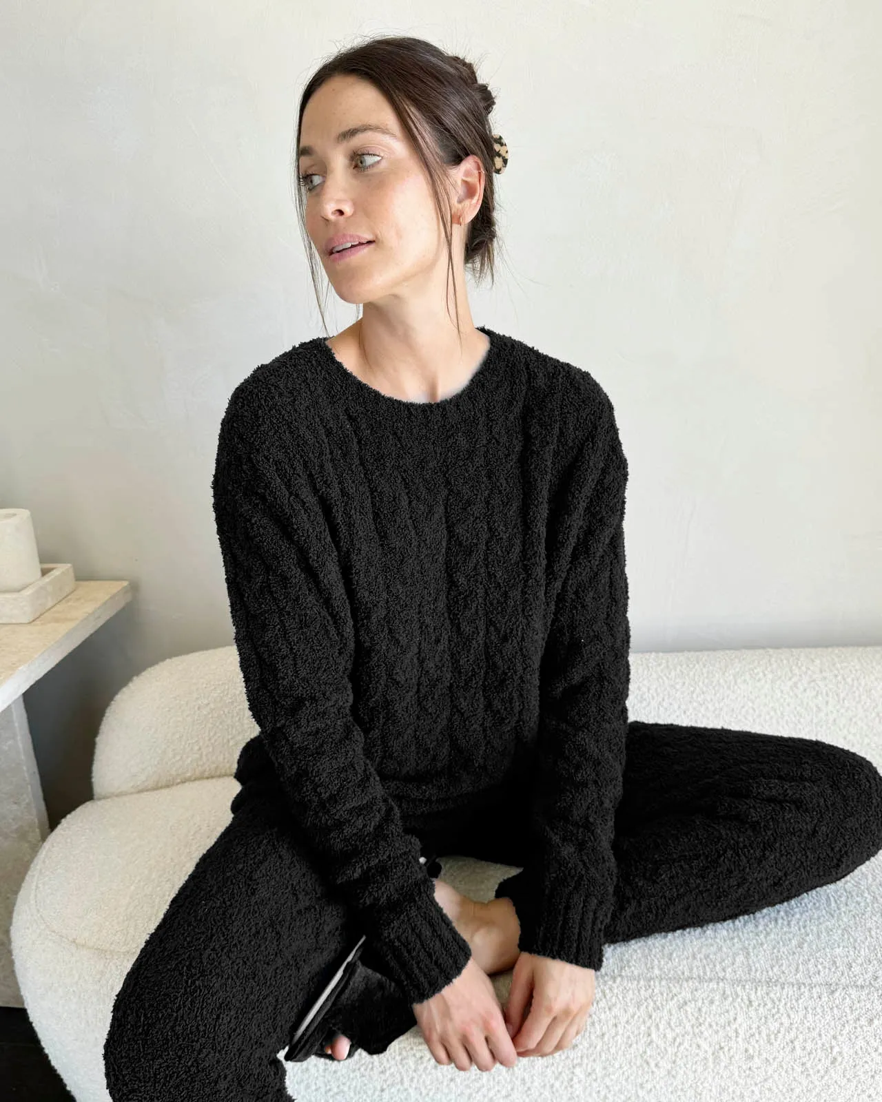 Black Fuzzy Cable Knit Sweater PJ Set sold by Splendid