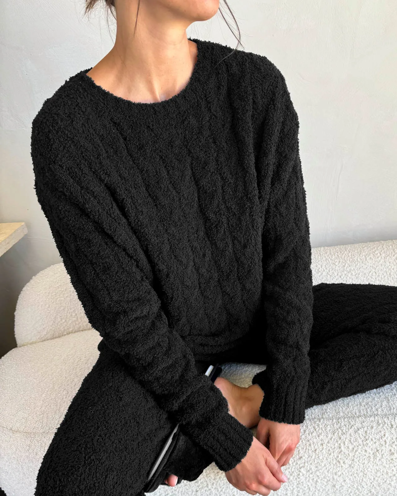 Black Fuzzy Cable Knit Sweater PJ Set sold by Splendid product image thumbnail 4