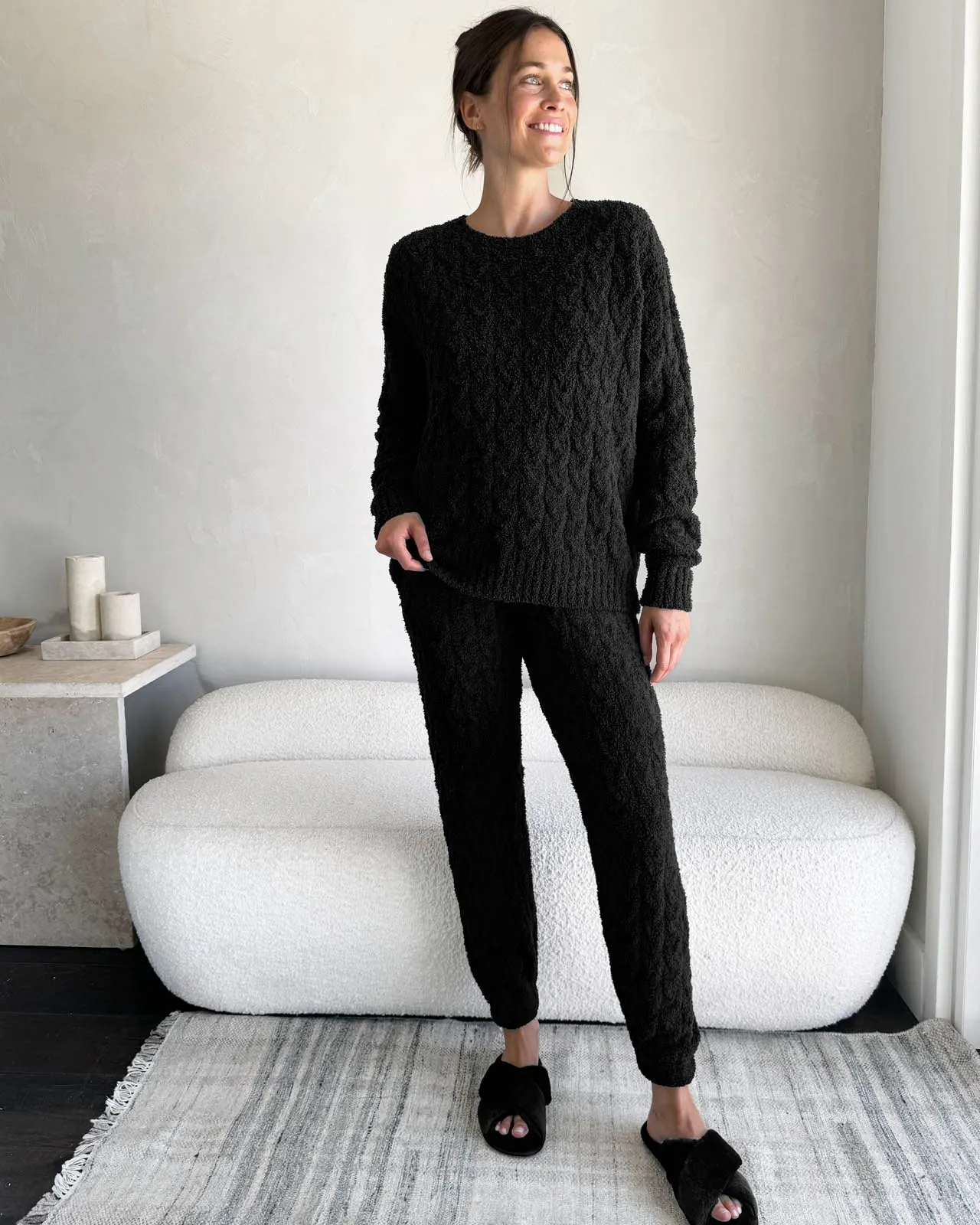 Black Fuzzy Cable Knit Sweater PJ Set sold by Splendid product image thumbnail 2