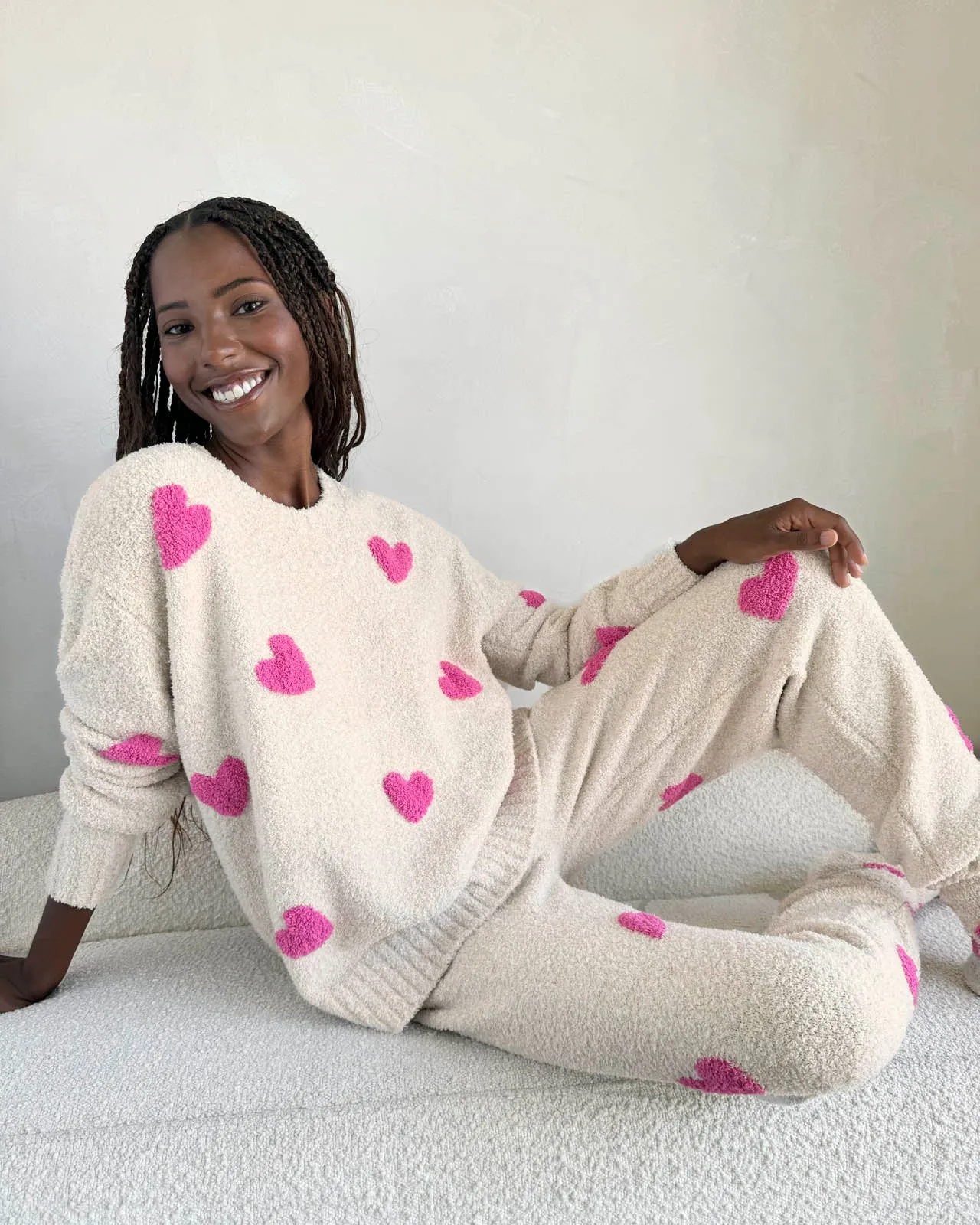 Pink Hearts Fuzzy Sweater PJ Set sold by Splendid