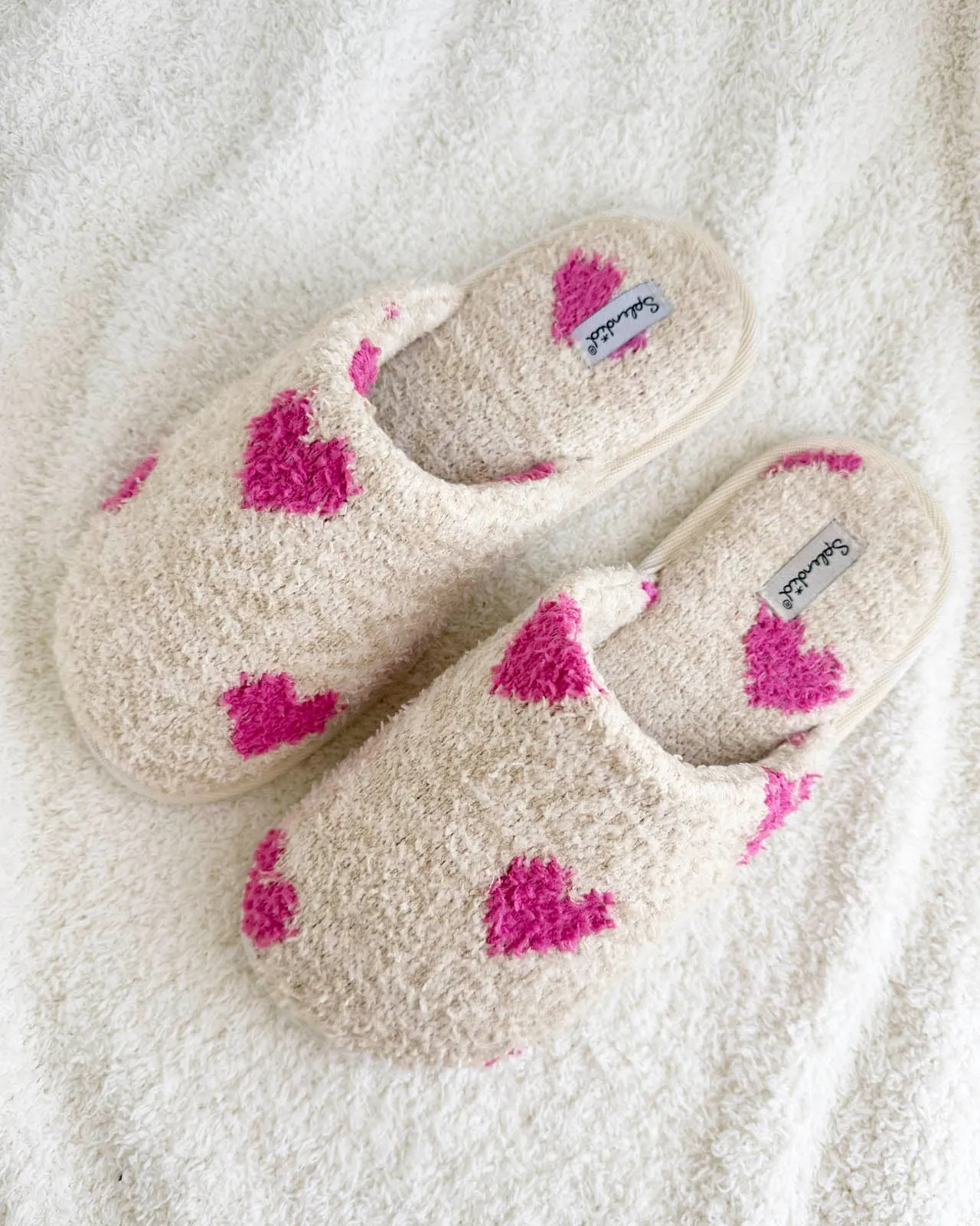 Oat Heather Pink Hearts Cozy Slipper Slide sold by Splendid