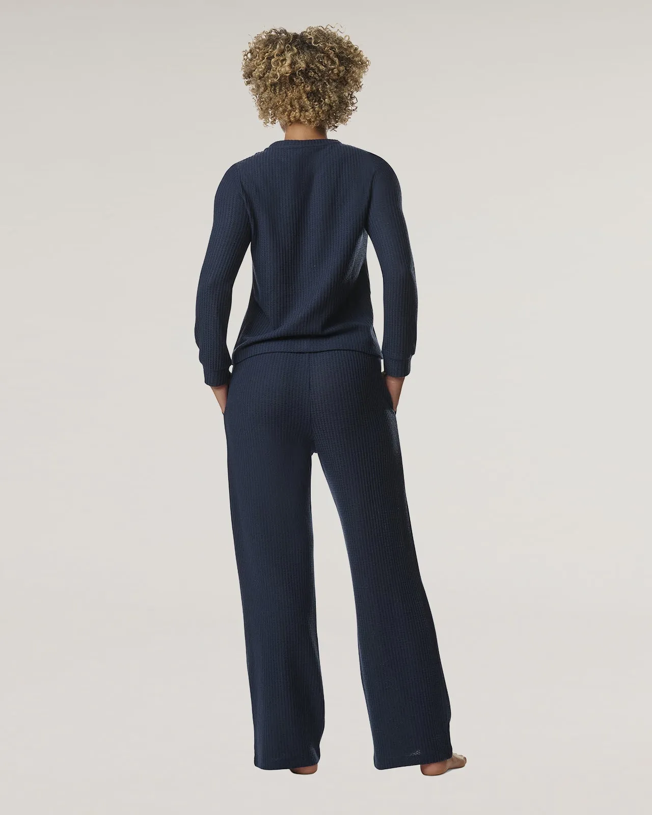 Navy Split Crewneck Waffle Knit Sleep Set sold by Splendid product image thumbnail 3