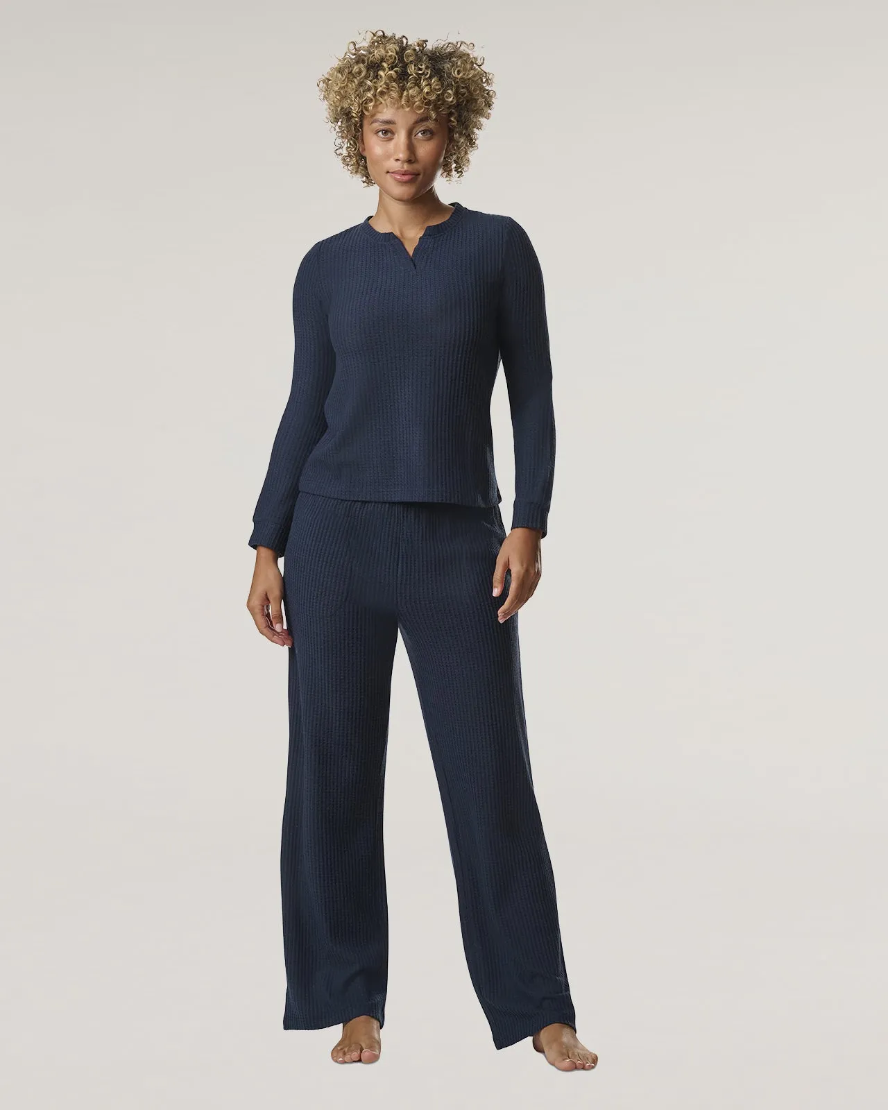 Navy Split Crewneck Waffle Knit Sleep Set sold by Splendid product image thumbnail 4