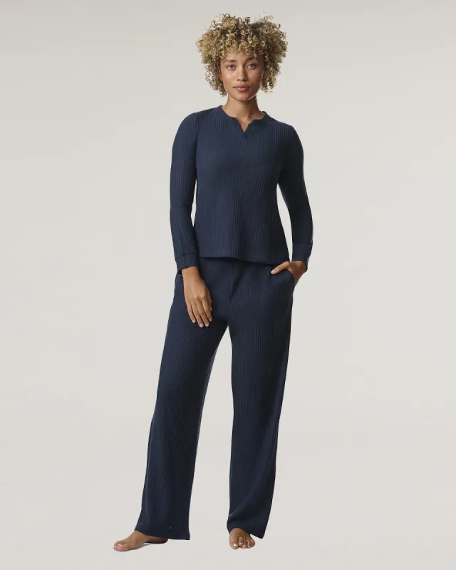 Navy Split Crewneck Waffle Knit Sleep Set sold by Splendid