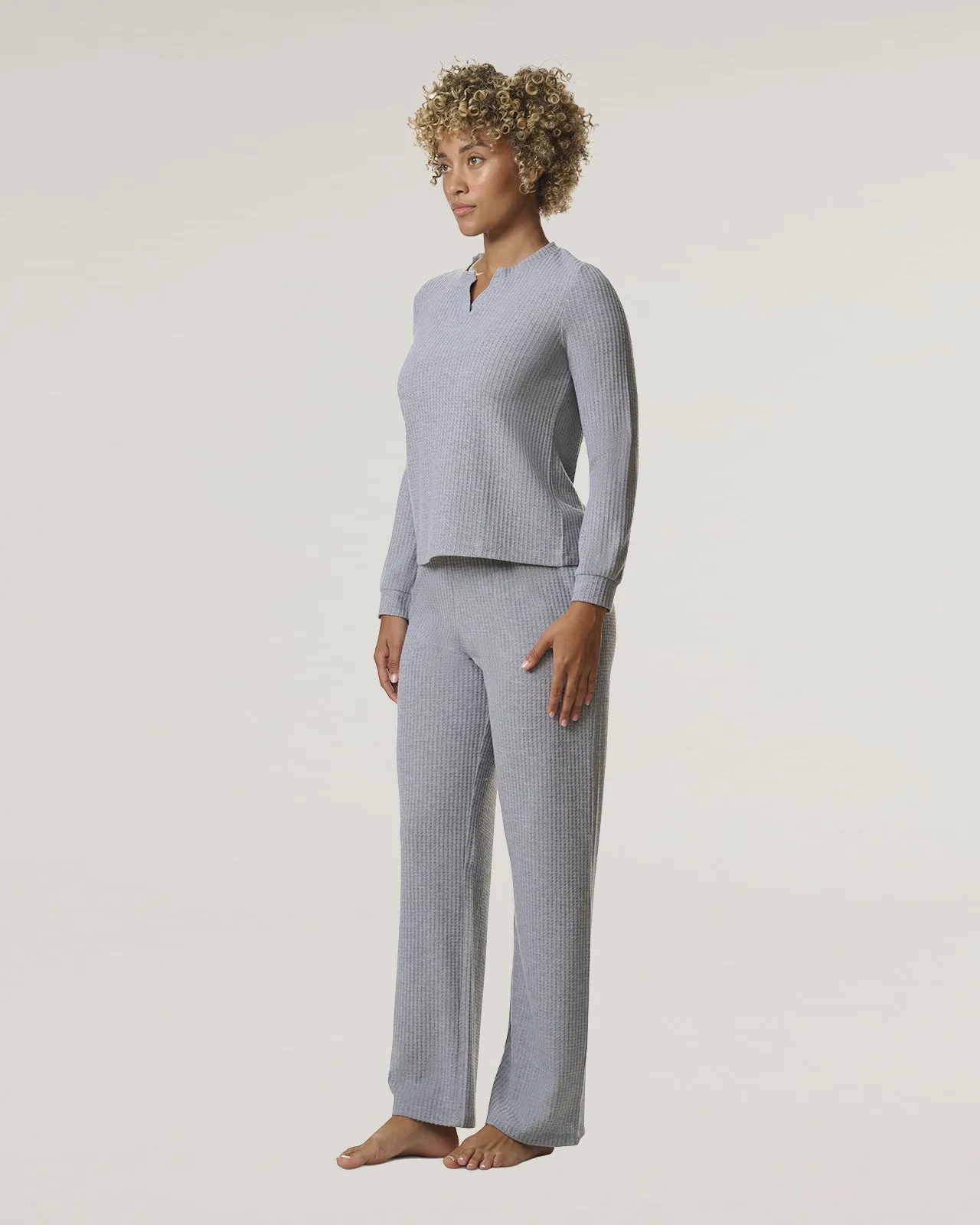 Heather Grey Split Crewneck Waffle Knit Sleep Set sold by Splendid product image thumbnail 2