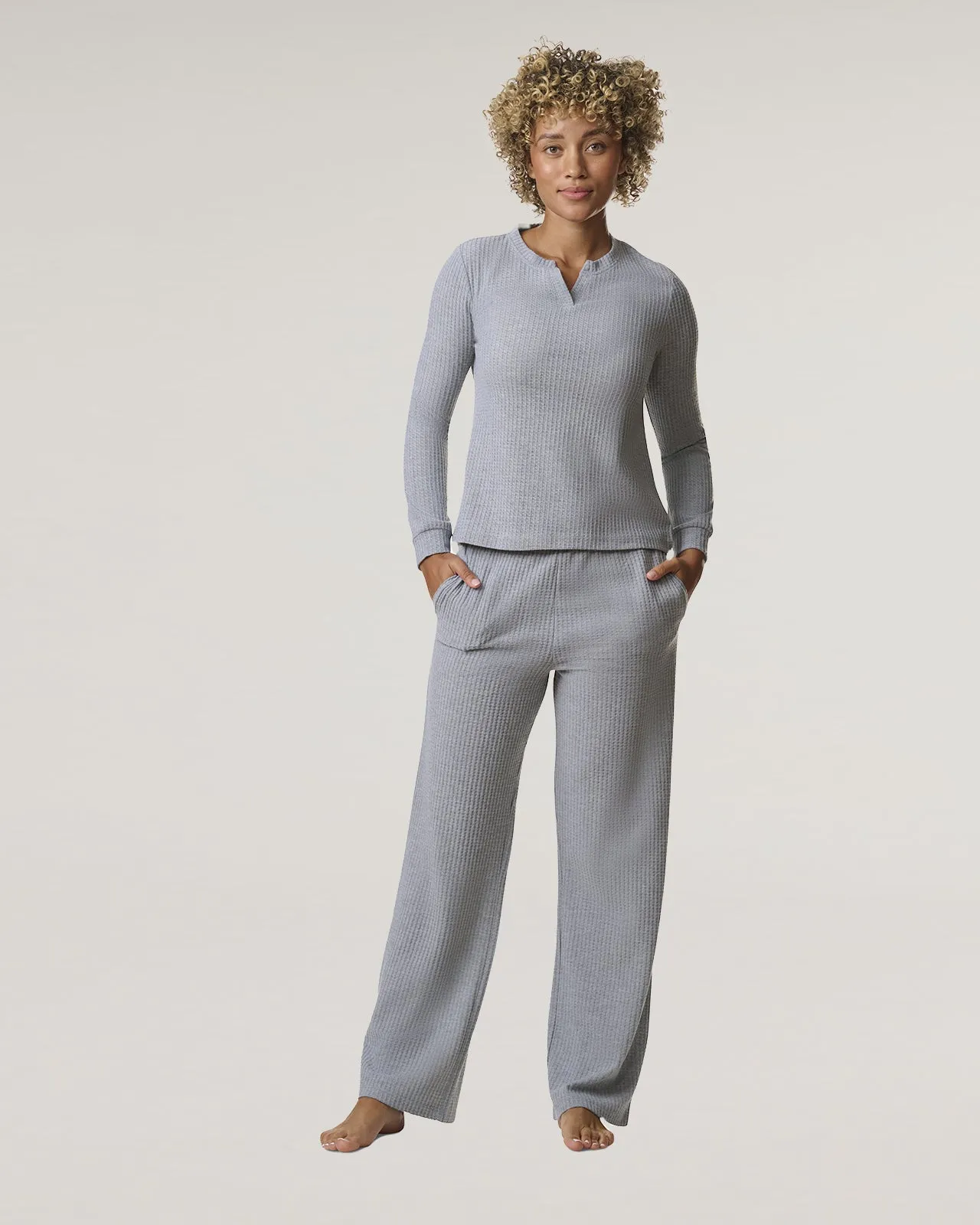 Heather Grey Split Crewneck Waffle Knit Sleep Set sold by Splendid product image thumbnail 4