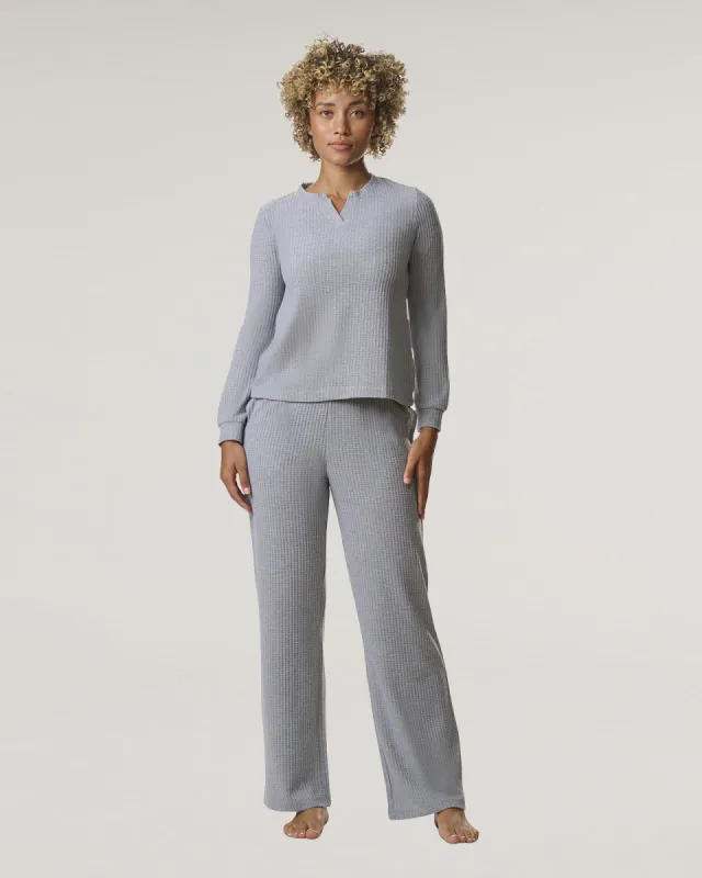Heather Grey Split Crewneck Waffle Knit Sleep Set sold by Splendid