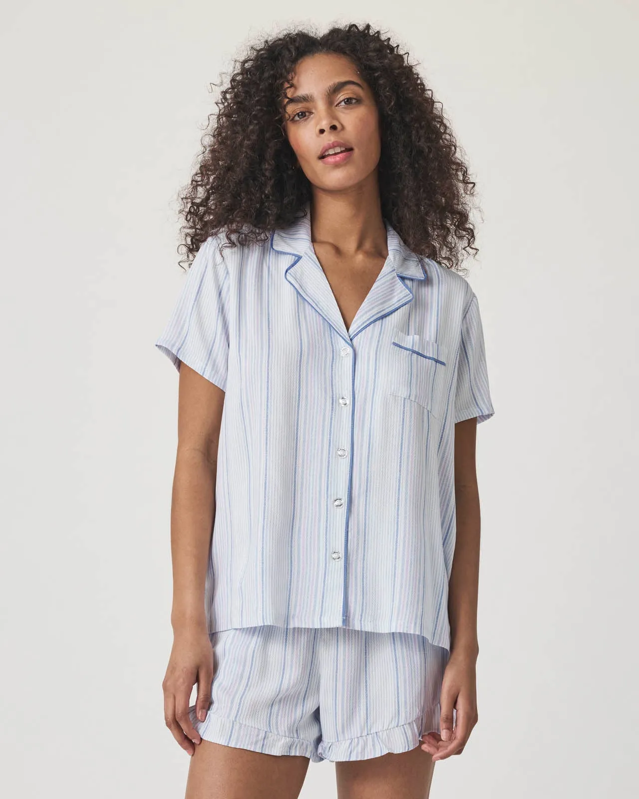 Multi Twill Stripe Notch Collar and Short Sleep Set sold by Splendid