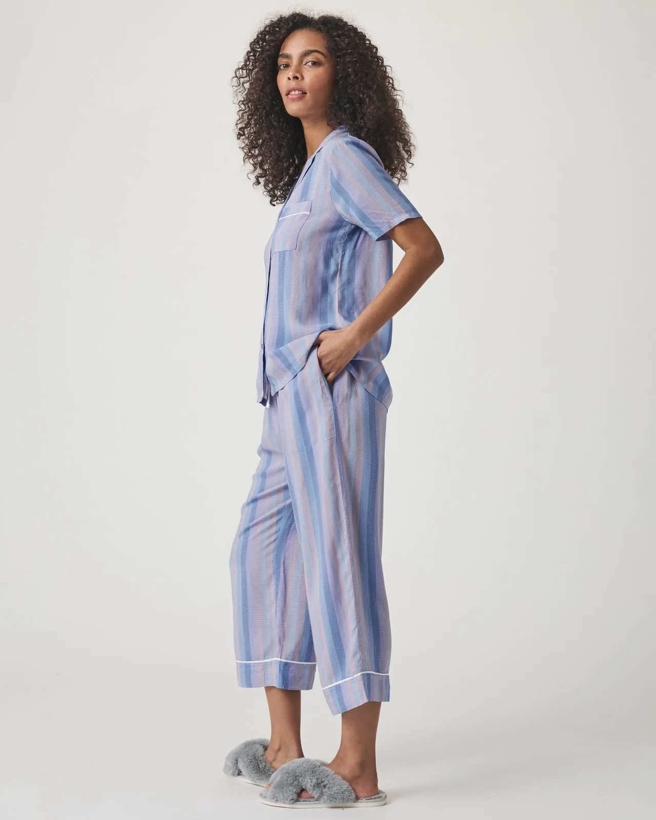 Slate Stripe Notch Collar and Crop Pant Sleep Set sold by Splendid product image thumbnail 3