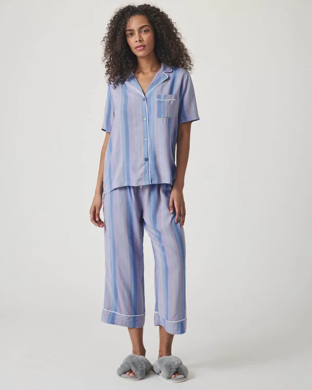 Slate Stripe Notch Collar and Crop Pant Sleep Set made by Splendid