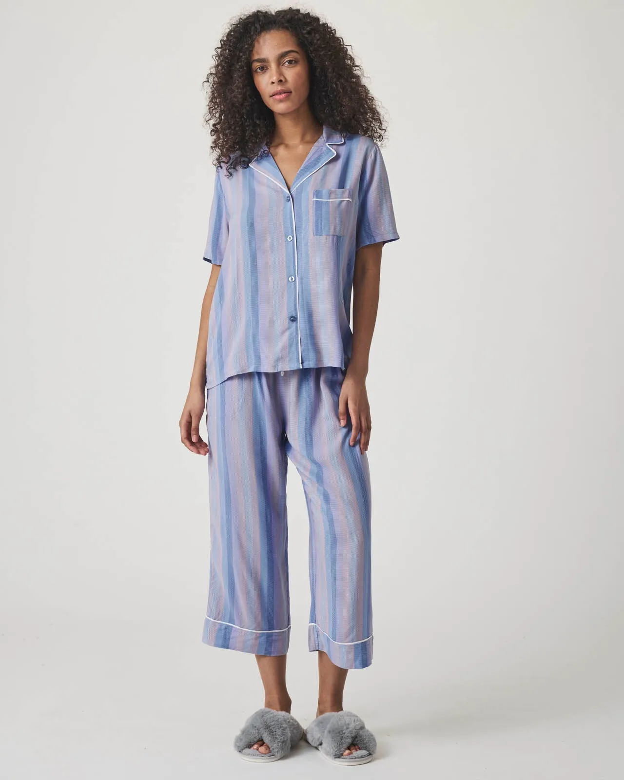 Slate Stripe Notch Collar and Crop Pant Sleep Set sold by Splendid