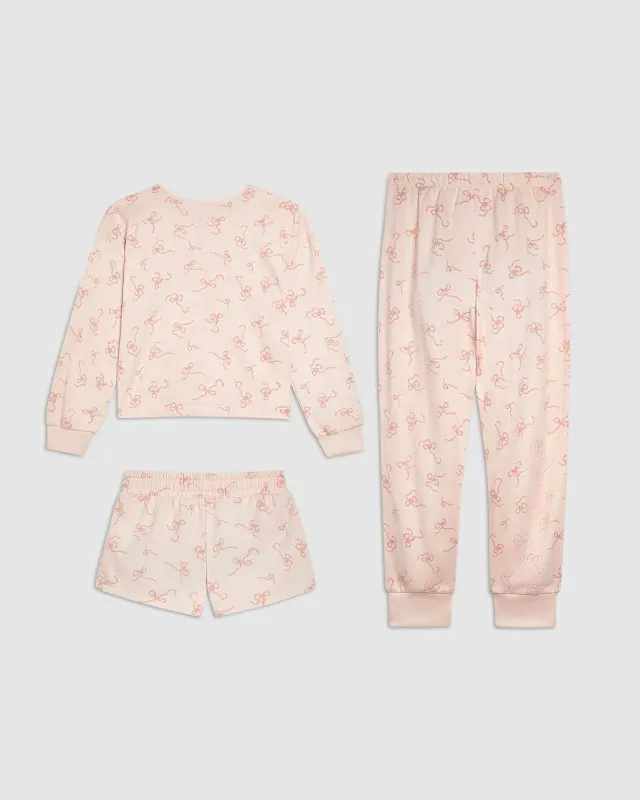 Girls Cafe Creme Bows 3-Piece Brushed Jersey PJ Set sold by Splendid