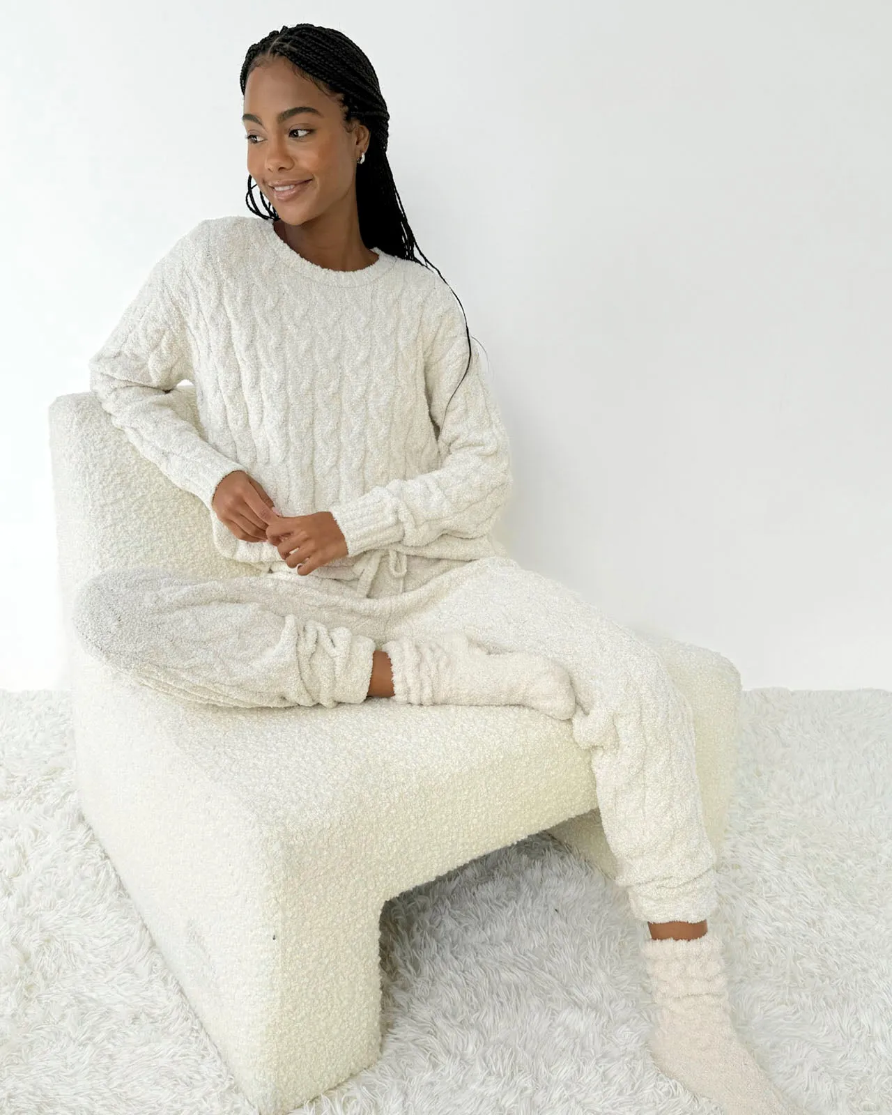Oat Heather Fuzzy Cable Knit Sweater PJ Set sold by Splendid product image thumbnail 5
