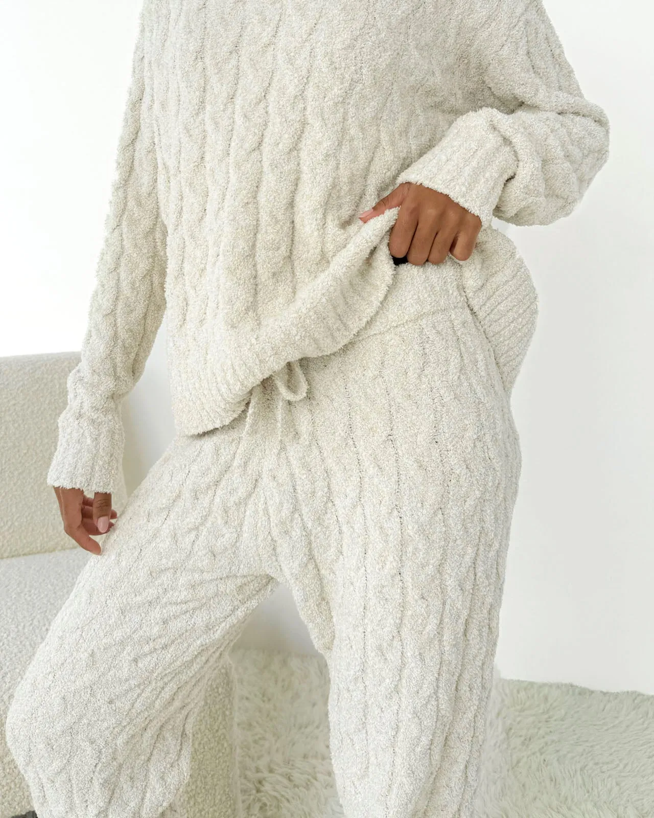 Oat Heather Fuzzy Cable Knit Sweater PJ Set sold by Splendid product image thumbnail 3