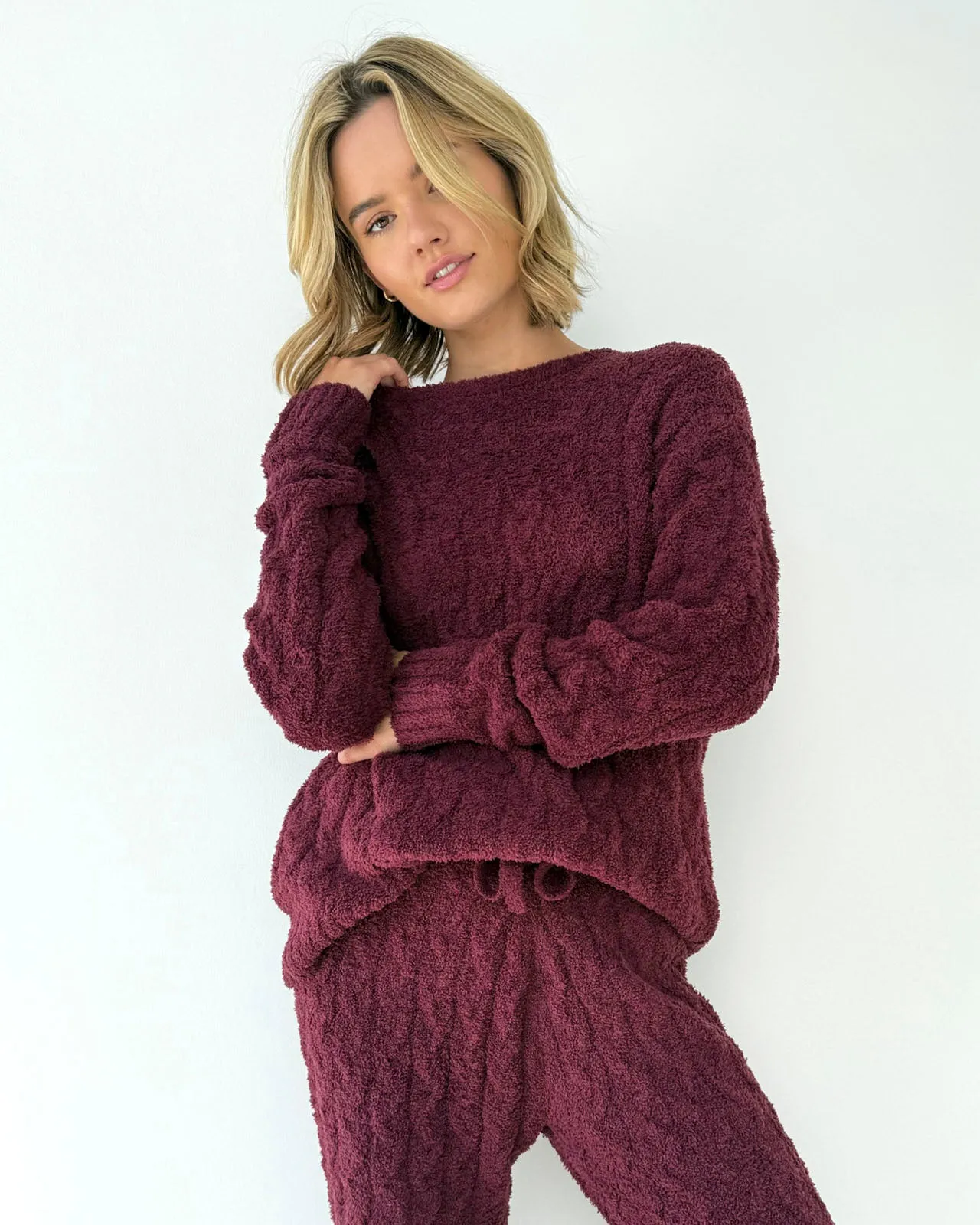 Merlot Fuzzy Cable Knit Sweater PJ Set sold by Splendid product image thumbnail 2
