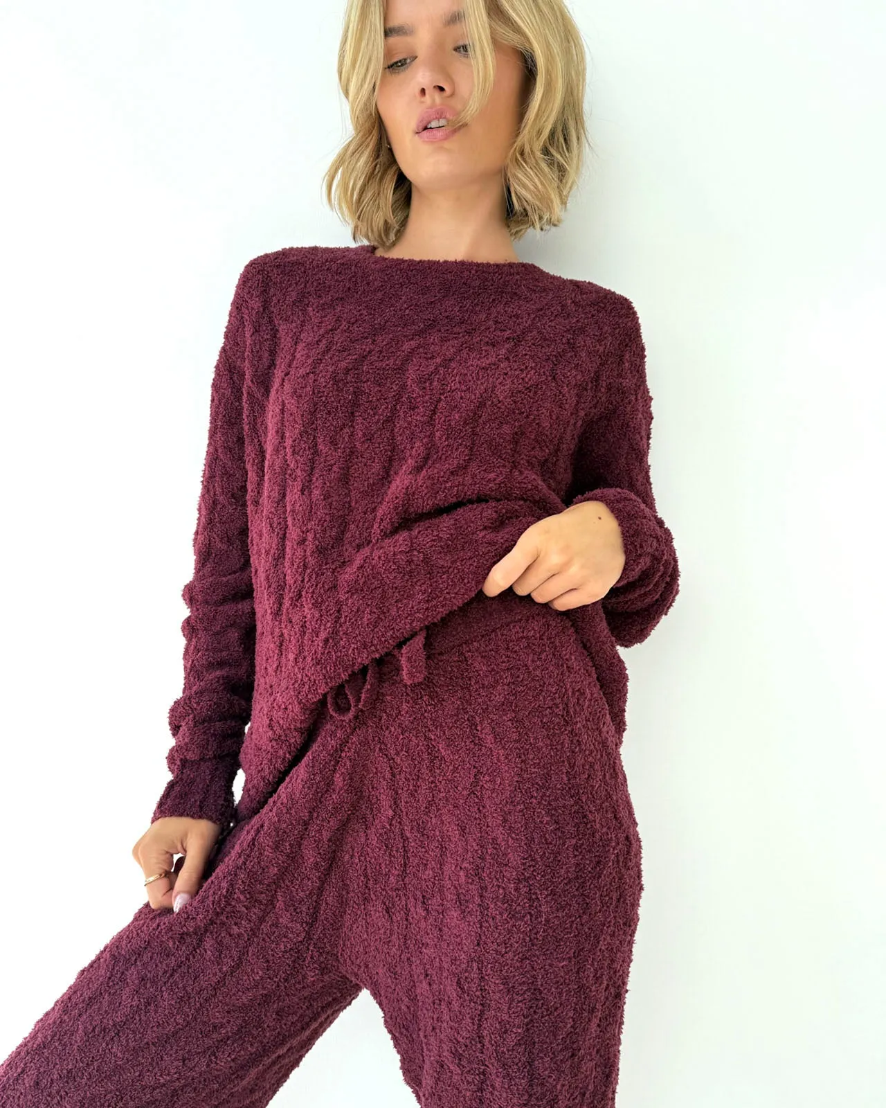 Merlot Fuzzy Cable Knit Sweater PJ Set sold by Splendid product image thumbnail 3