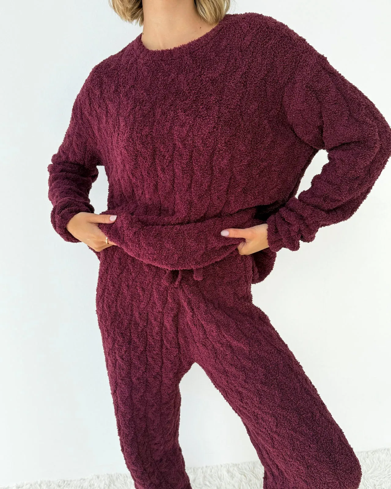 Merlot Fuzzy Cable Knit Sweater PJ Set sold by Splendid product image thumbnail 4