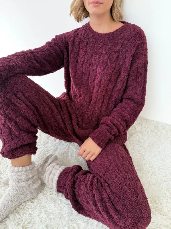 Merlot Fuzzy Cable Knit Sweater PJ Set sold by Splendid