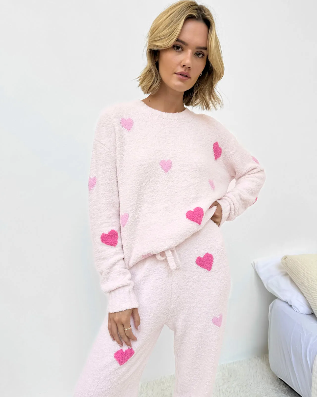 Pink Multi-Heart Fuzzy Sweater PJ Set sold by Splendid