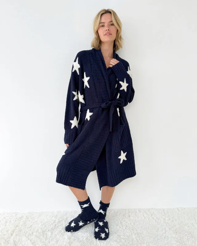 Pomona Fuzzy Yarn Navy Oat Stars Robe sold by Splendid