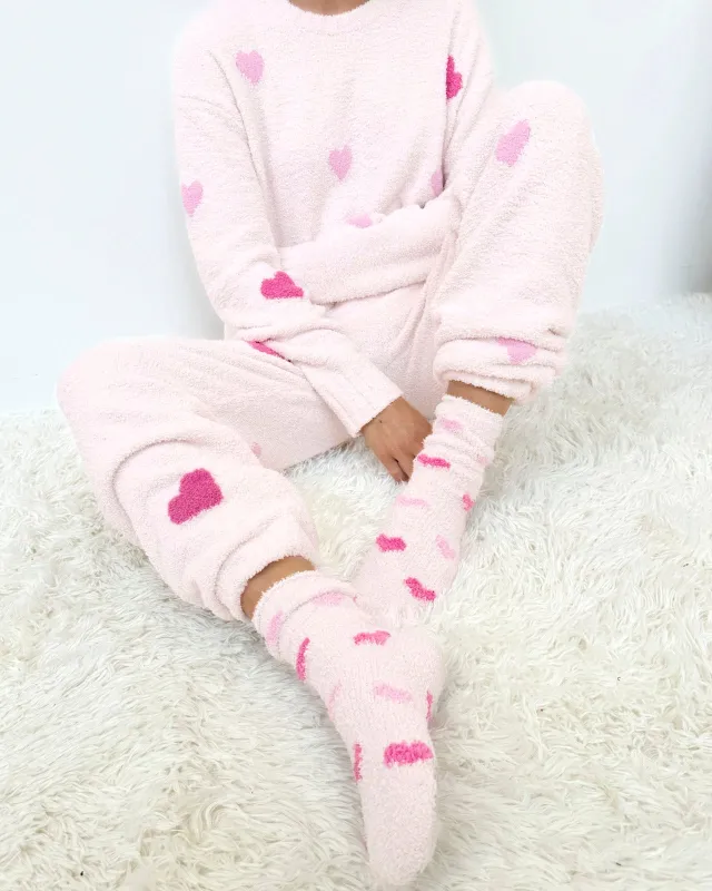 Pink Multi-Heart Bia Fuzzy Yarn Socks sold by Splendid