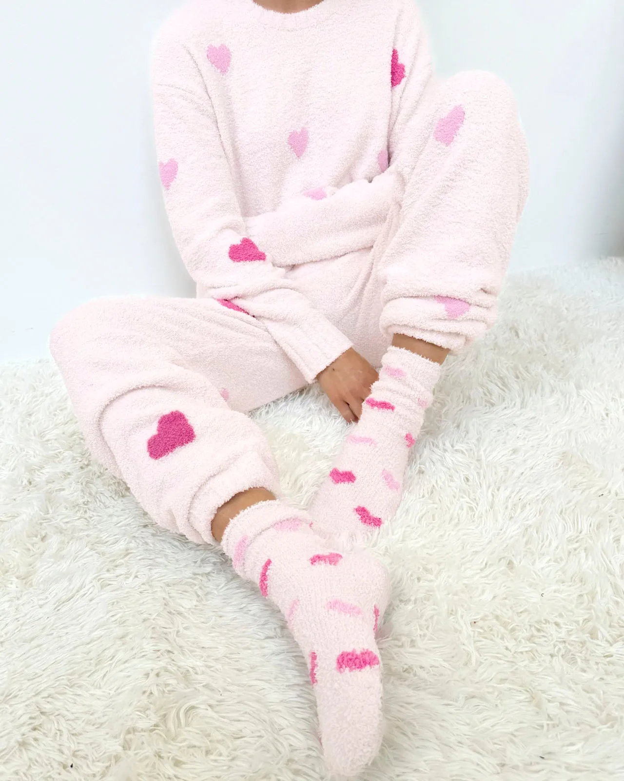 Pink Multi-Heart Bia Fuzzy Yarn Socks sold by Splendid