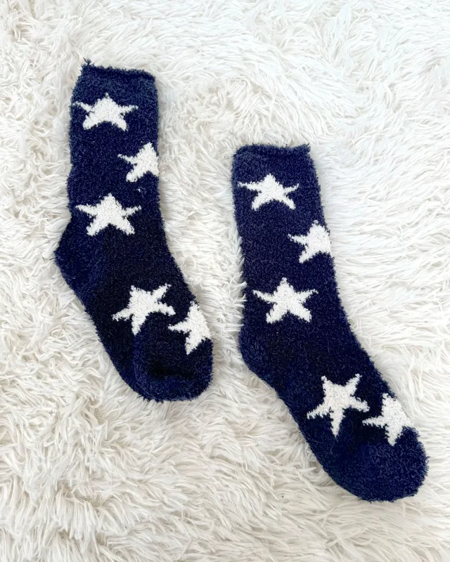 Navy Oat Bia Fuzzy Yarn Socks sold by Splendid