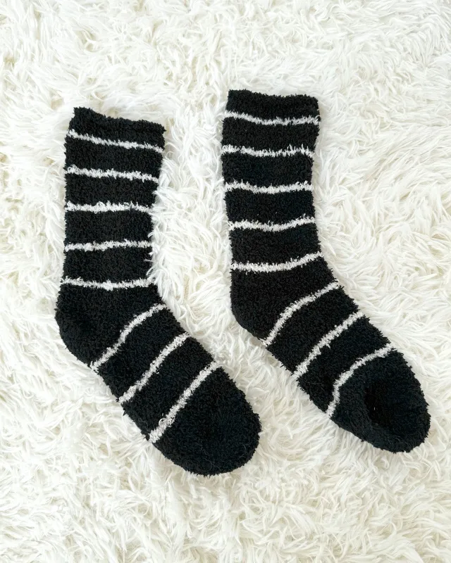 Black Oat Stripe Bia Fuzzy Yarn Socks sold by Splendid