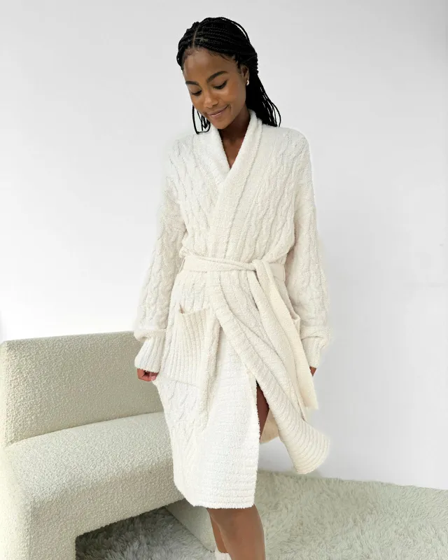 Ivory Cozy Fuzzy PJ Cable Robe sold by Splendid