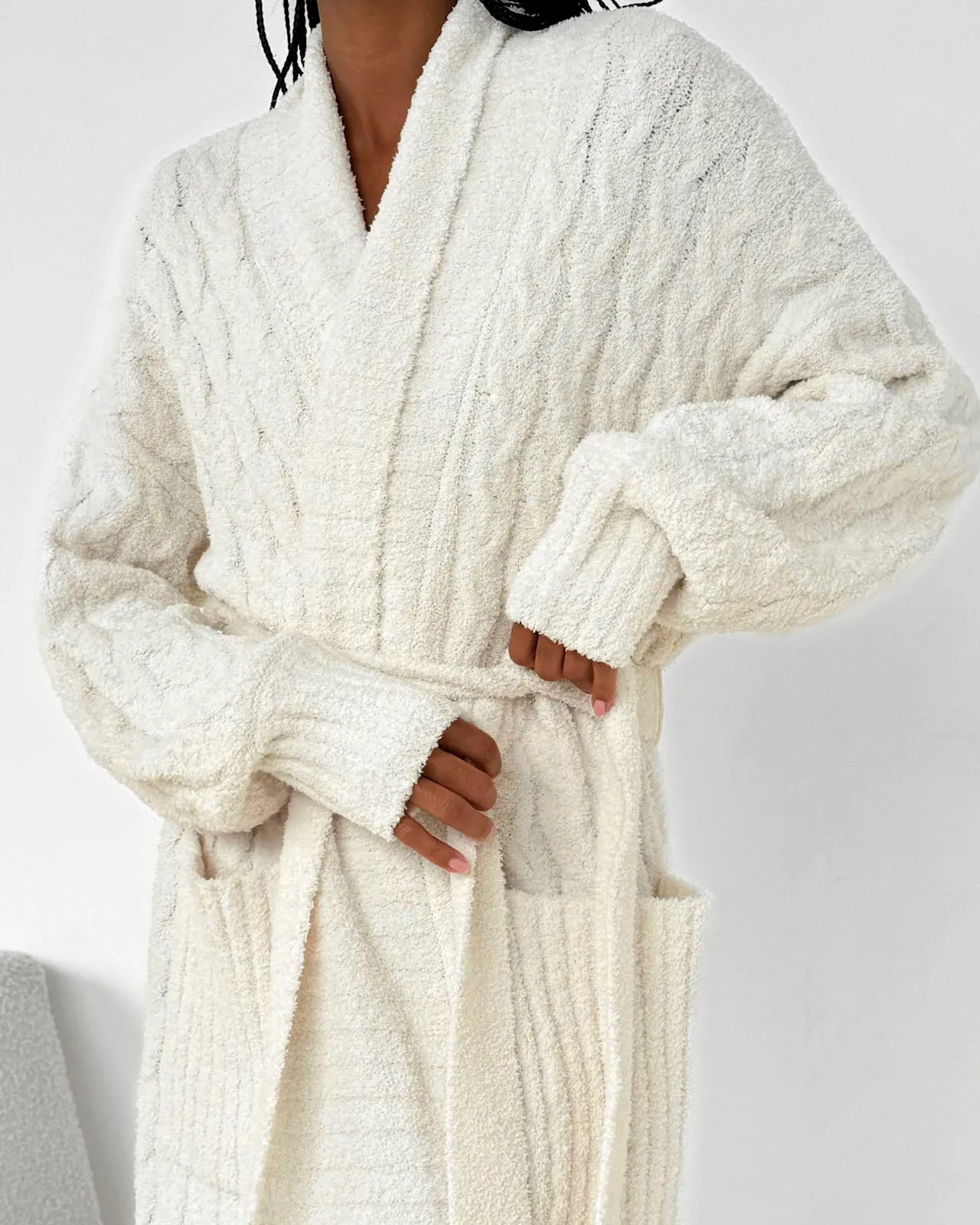 Ivory Cozy Fuzzy PJ Cable Robe sold by Splendid product image thumbnail 2